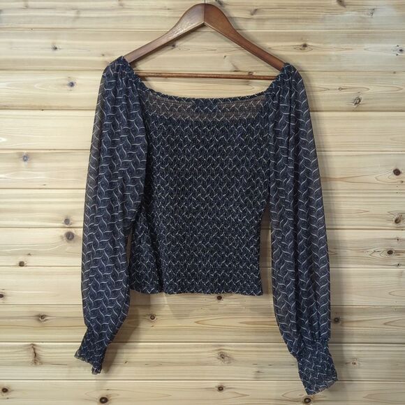 Anthropologie Top Womens Small Black Smocked Long Sleeve Blouse - Picture 6 of 11